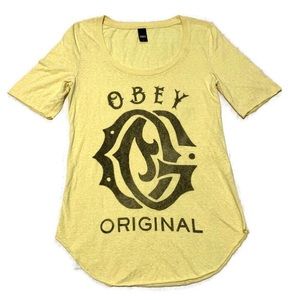 Obey Women's Yellow Scoop Neck T Shirt
